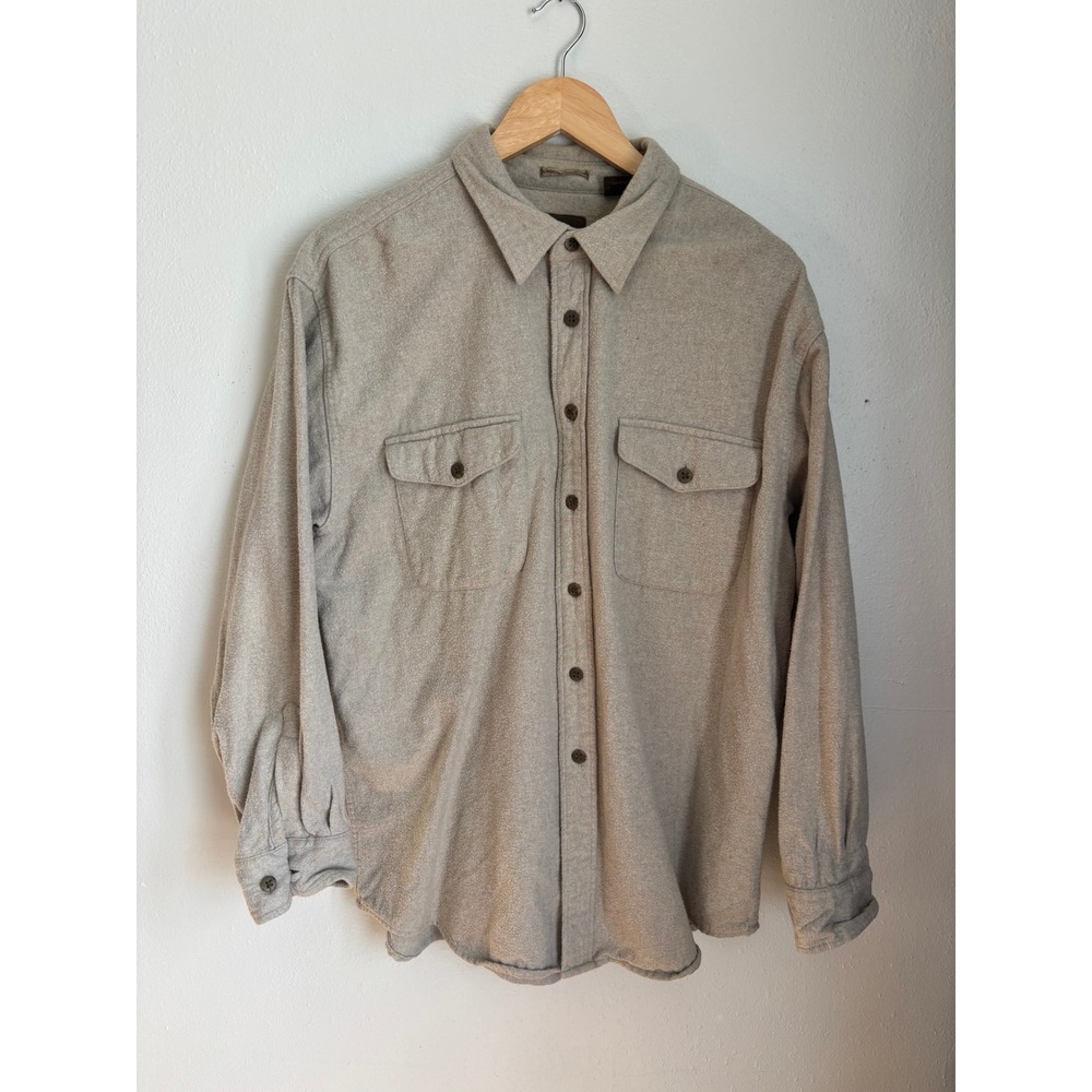 St Johns Bay Mens Chamois Cloth Shirt Large Heavy Cotton Button‎ Down Beige